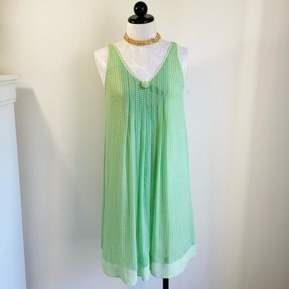 Vintage-Style Lime Green Sleeveless Midi Dress With V-Neck & Rosette Size S - Picture 3 of 9